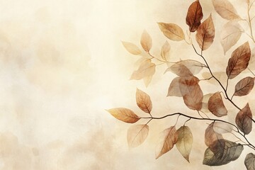Delicate Brown Leaves on a Branch Watercolor Art