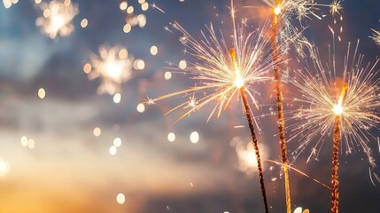 Colorful Sparklers Blowing Up at Night Creating a Magical Atmosphere : Generative AI