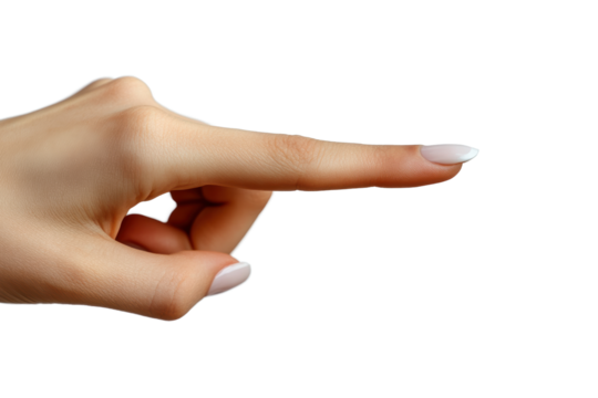 A close-up of a hand pointing forward with well-manicured nails, representing guidance, direction, and communication in everyday life.