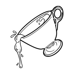 hand drawn vector sketch illustration of a spilled coffee cup
