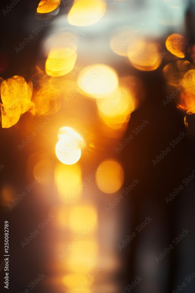 Leinwandbilder golden bokeh lights creating a warm dreamy atmosphere in an urban setting at sunset : generative ai