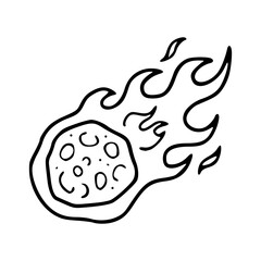 a black and white drawing of a meteor in cartoon style