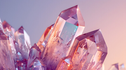 Intricate Quartz Crystal Illustration: Faceted and Translucent Mineral with Prismatic Light Effects