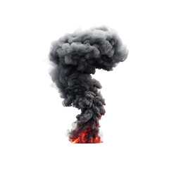 Dramatic Smoke Plume Rising from Fiery Inferno - Isolated on on white background
