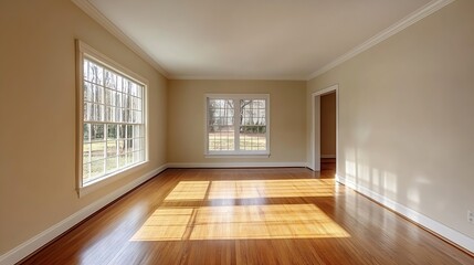 Obraz premium Spacious and Bright Empty Room with Large Windows and Beautiful Light : Generative AI