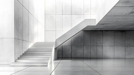 Obraz premium Modern concrete staircase ascends gracefully bathed in soft natural light. AI Generated
