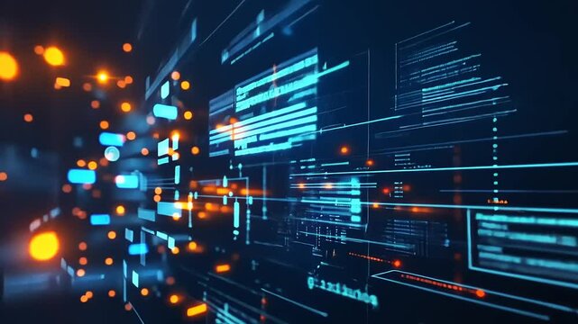 Abstract Digital Network Data Flow with Blue and Orange Elements