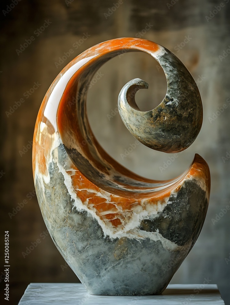Poster Artistic Swirling Sculpture Made of Alabaster Showcasing Unique Design and Form : Generative AI