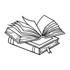 a black and white drawing of an open book vector illustration