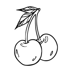 a black and white drawing of a cherry with leaf coloring pages