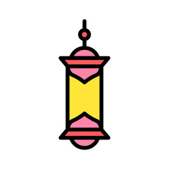Minimalist outline design of an ornate Islamic lantern with bold colors, symbolizing Ramadhan, Eid Fitri, and spiritual themes.