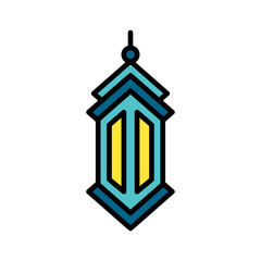 Elegant outline illustration of a festive Ramadhan lantern with colorful details, symbolizing Islamic celebrations and spirituality.