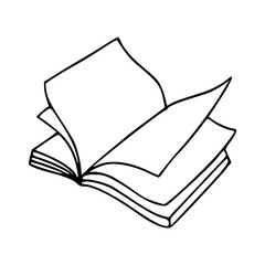 a black and white drawing of an open book vector illustration