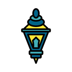 Simple line art illustration of a minimalist Islamic lantern with bright colors, ideal for Ramadhan and festive design projects.
