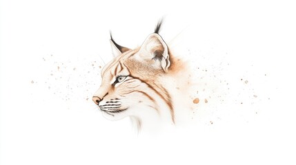 Obraz premium Close-up illustration of a lynx's face with soft watercolor splashes in a minimalist style