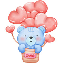 Blue teddy bear Valentines Set