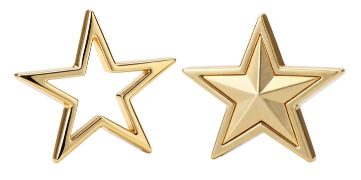 Golden five-pointed star on white, award-winning decoration, Cut Out