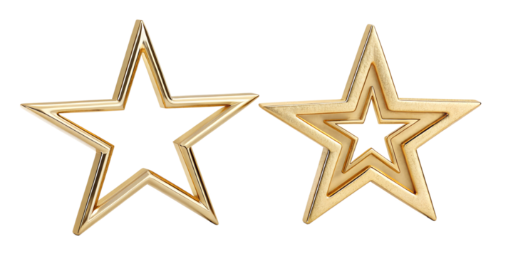 Golden five-pointed star on white, prestigious recognition symbol, Cut Out