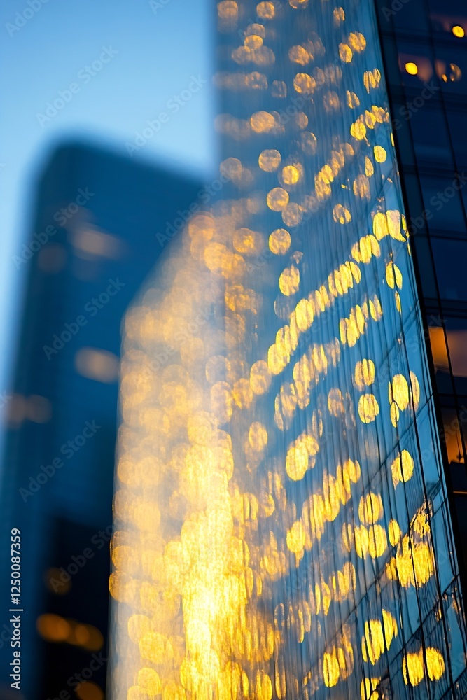 Poster glistening reflections of yellow bokeh lights creating a mesmerizing urban aesthetic : generative ai