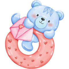Blue teddy bear Valentines Set