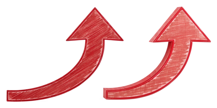 Hand-drawn red arrow curving upwards, creative design for direction, Cut Out