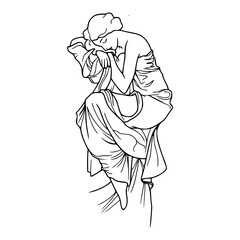 a black and white drawing of a greek goddess