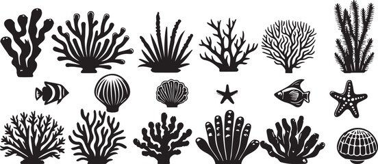 Marine coral set silhouette vector illustration
