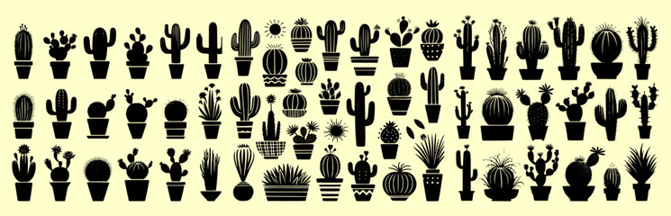 Set vector illustration of a cactus, cactus in a pot