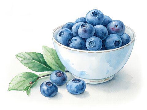 recommend clip art: Fresh Blueberries in Bowl Watercolor Painting Summer Fruit Healthy Food