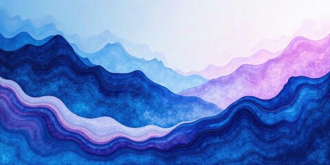 Obraz premium Serene Watercolor Landscape Depicting Rolling Hills in Shades of Blue and Purple, Evoking a Sense of Calm and Tranquility