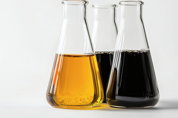 Three flasks with different colored fluids