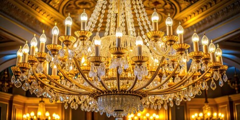 Obraz premium Elegant sparkling crystal chandeliers illuminate luxury homes, palaces, and interiors.