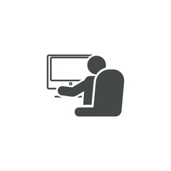 flat design illustration vector of an employee working in front of a computer.