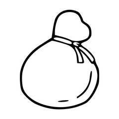 a black and white drawing of a cartoon bag icon