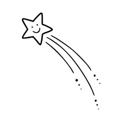 a black and white drawing of a shooting star in cartoon style