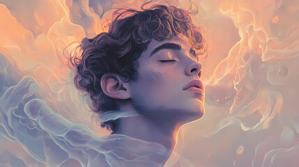 Dreamcore: the ethereal portrait of a drifting individual crafted with ai-generated artistry created with generative ai technology. AI-Generated Dreamscapes. Illustration