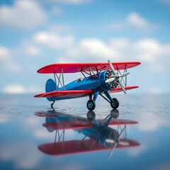 Vintage Biplane Toy Model on Sky Background