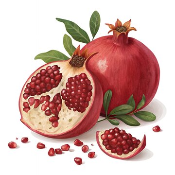 recommend clip art: Juicy Pomegranate Fruit Seeds Leaves Still Life Food Photography
