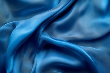 Fototapeta premium Flowing blue silky fabric in gentle waves. AI generated