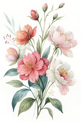 Fototapeta premium Watercolor Floral Bouquet Pink Peach Blossoms Botanical Illustration Wedding Greeting Card