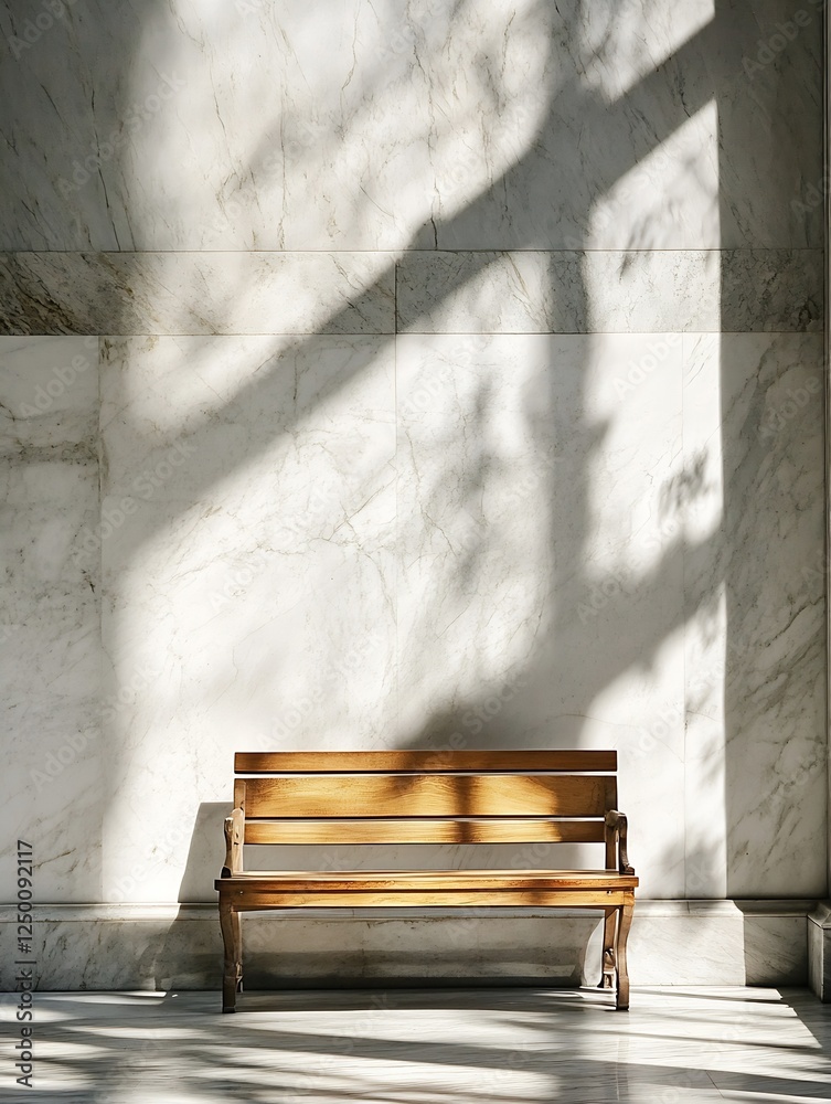 Aufkleber Simple Wooden Bench in a Bright Space with Soft Shadows Creating a Calm and Minimalist Atmosphere : Generative AI