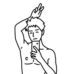 black and white of cute man cartoon for coloring