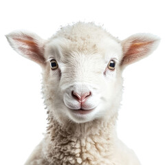 Fototapeta premium close up of smiling sheep with fluffy wool and bright eyes, exuding friendly and cheerful demeanor