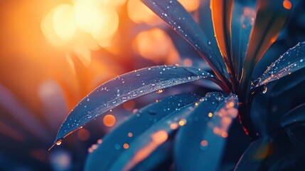 Dew-Kissed Leaves at Sunset: A Macro Photography Masterpiece