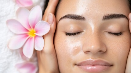 Fototapeta premium Woman Getting Spa Treatment with Flower Close Up Beauty and Relaxation Concept : Generative AI