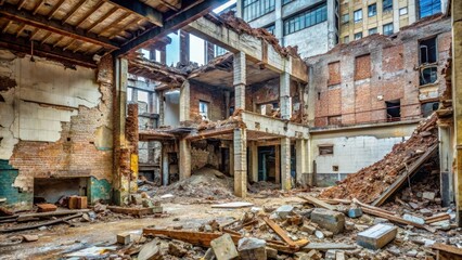 A building's walls have partially collapsed