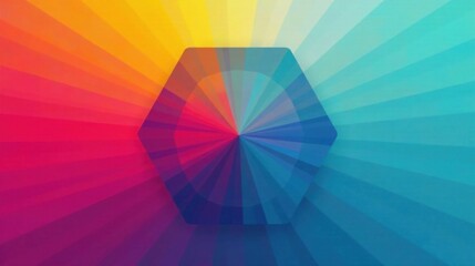 Obraz premium Abstract Hexagon Spectrum Vibrant Hues Radiating from a Central Point, Creating a Dynamic and Colorful Composition