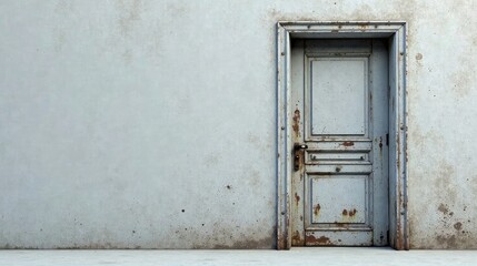 Rustic Weathered Door Set Against a Textured Wall, Evoking a Sense of Age and Mystery