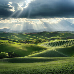 Fototapeta premium A vibrant green field with gentle rolling hills 