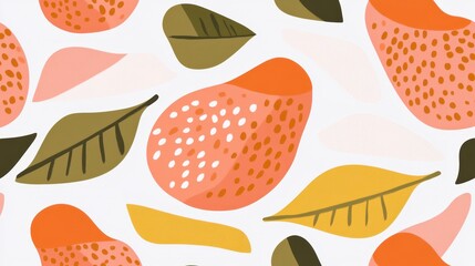 Colorful Abstract Pattern of Fruits and Leaves on Light Background